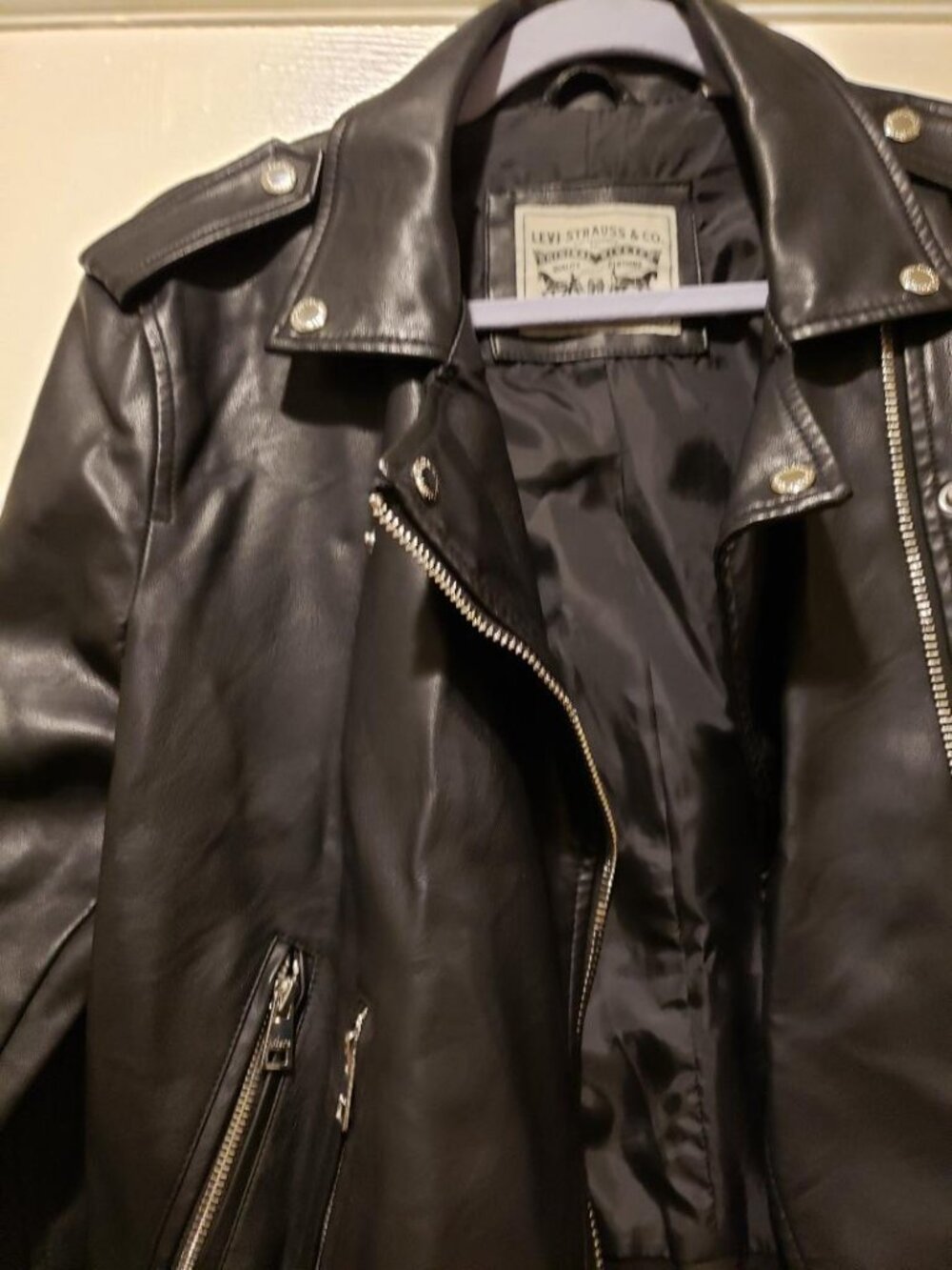 Levi's Black Faux Leather Moto Jacket with Belt - Picture 2 of 4
